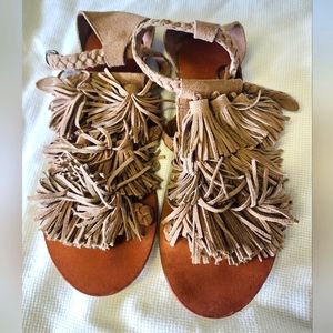 Sandals women side 8, suede and Leather fringe